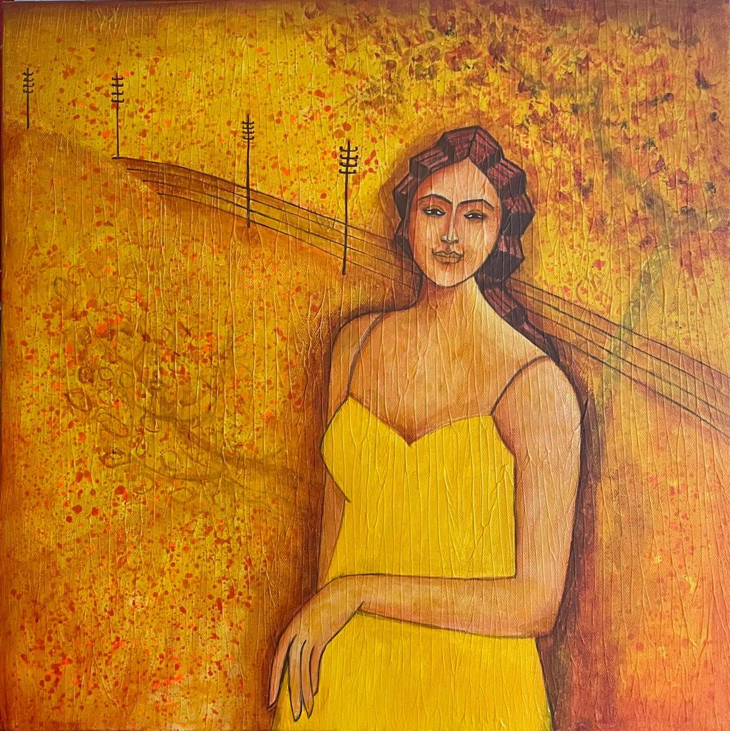 Painting - Melodious echoes, Acrylic on canvas, 18x18inches, SGD 350 by Sheena Bharathan
